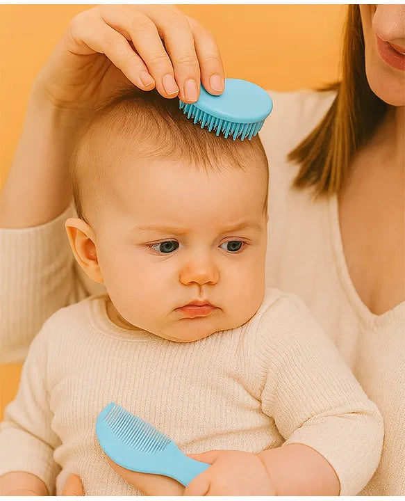 KIDS BASIC Grooming Set Baby Combo| Hair Brush Comb, 1 Portable Powder Puff & A Nail Cutter- Blue, Blue & Blue