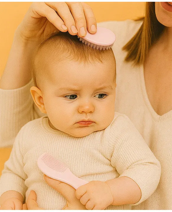 KIDS BASIC Grooming Set Baby Combo| Hair Brush Comb, 1 Portable Powder Puff & A Nail Cutter- Pink, Brown & Blue