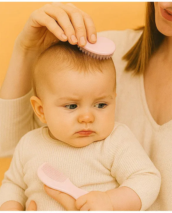 KID BASIC Grooming Set Baby Combo| Hair Brush Comb, 1 Portable Powder Puff & A Nail Cutter- Pink, Pink & Purple