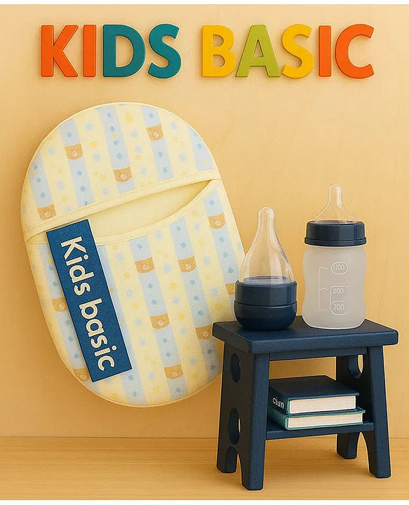 KIDS BASIC Newborn Essential Combo Muslin Warm Softest Sleeping Bag & BPA Free 2 In 1 Feeding Spoon Bottle + Nipple Bottle- Blue Stripes & Blue