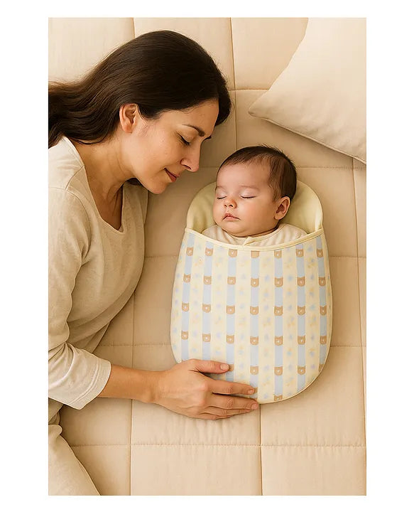 KIDS BASIC Newborn Essential Combo Muslin Warm Softest Sleeping Bag & BPA Free 2 In 1 Feeding Spoon Bottle + Nipple Bottle- Blue Stripes & Blue