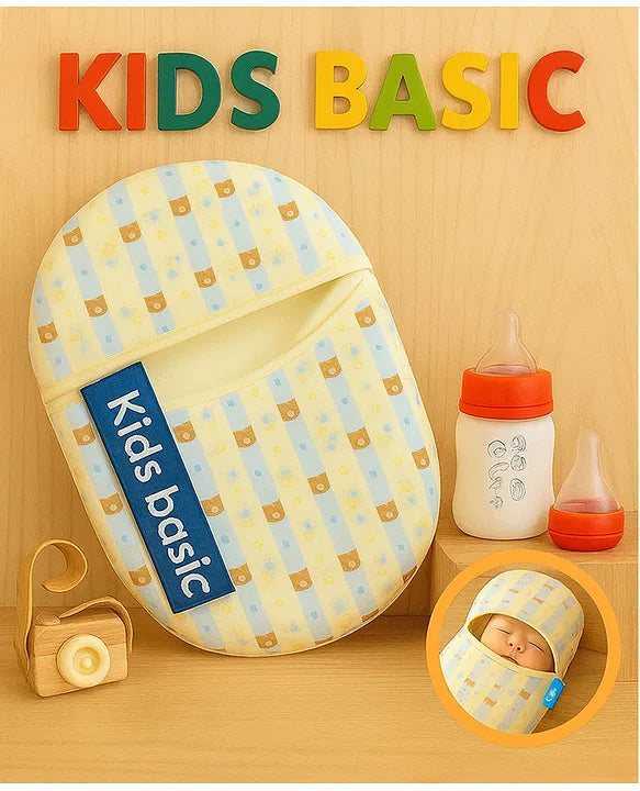 KIDS BASIC Newborn Essential Combo Muslin Warm Softest Sleeping Bag & BPA Free 2 In 1 Feeding Spoon Bottle + Nipple Bottle- Blue Stripes & Red