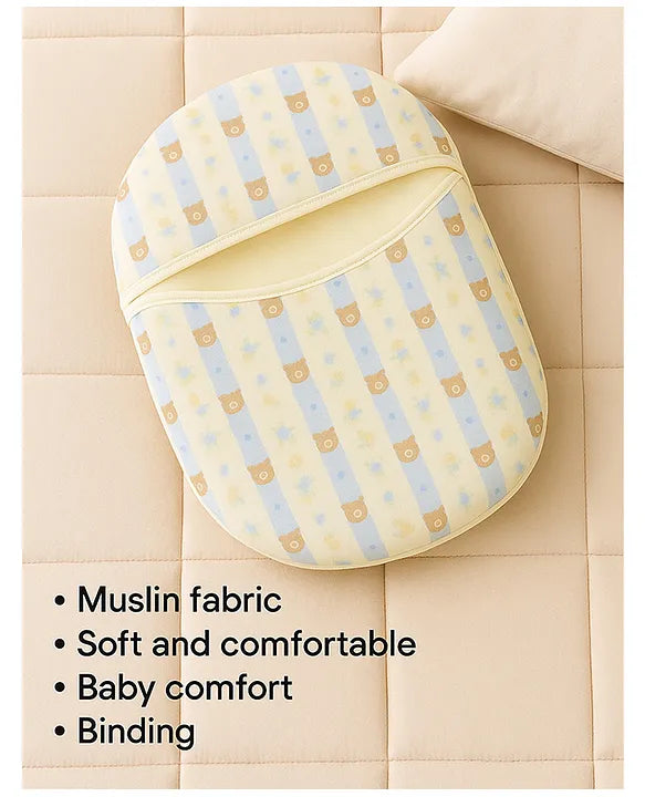 KIDS BASIC Newborn Essential Combo Muslin Warm Softest Sleeping Bag & BPA Free 2 In 1 Feeding Spoon Bottle + Nipple Bottle- Blue Stripes & Red