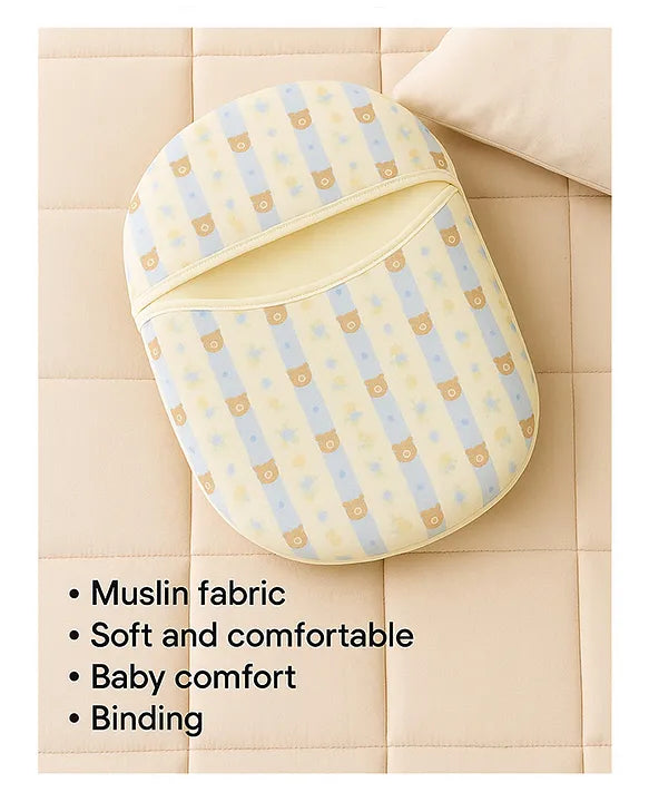 KIDS BASIC Newborn Essential Combo Muslin Warm Softest Sleeping Bag & BPA Free 2 In 1 Feeding Spoon Bottle + Nipple Bottle- Blue Stripes & Yellow