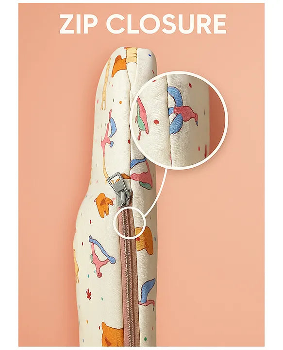 KIDS BASIC Newborn Essential Combo Muslin Warm Softest Sleeping Bag & BPA Free 2 In 1 Feeding Spoon Bottle + Nipple Bottle- Dino Print & Blue