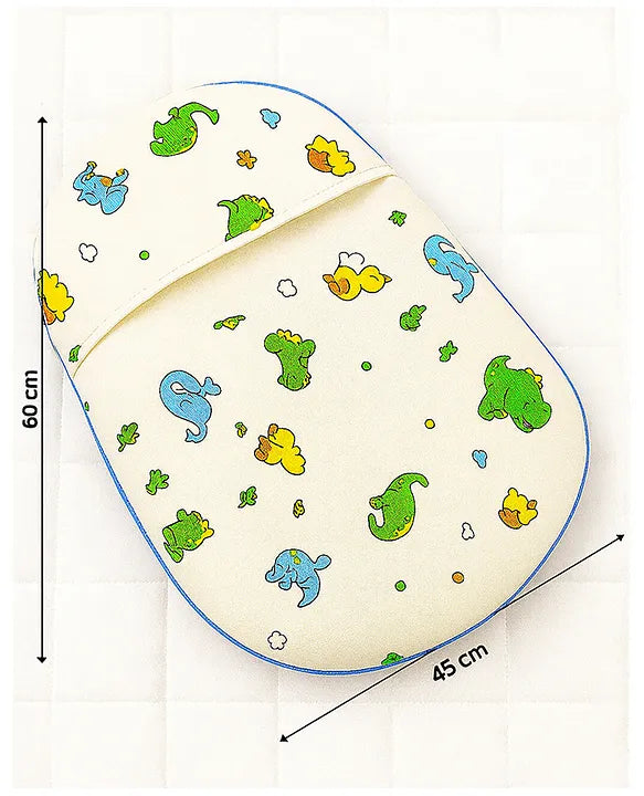 KIDS BASIC Newborn Essential Combo Muslin Warm Softest Sleeping Bag & BPA Free 2 In 1 Feeding Spoon Bottle + Nipple Bottle- Dino Print & Yellow