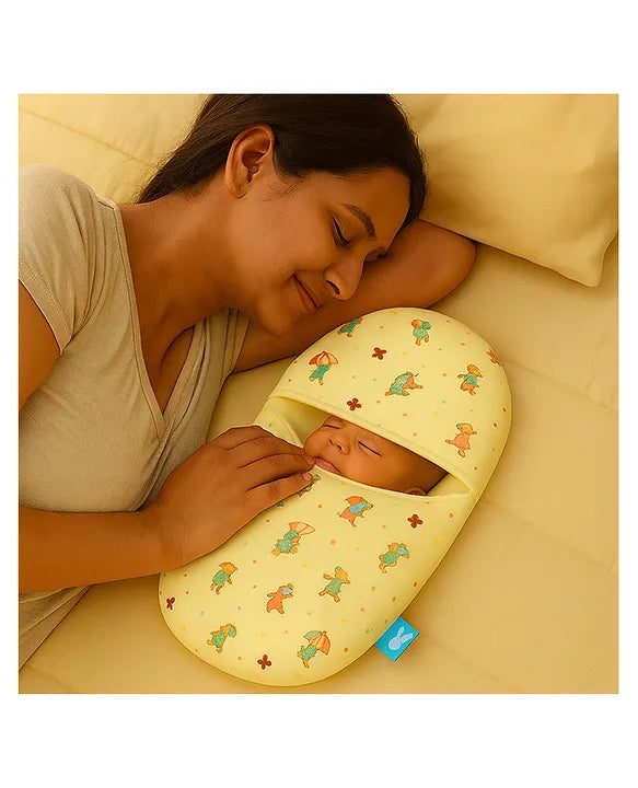 KIDS BASIC Newborn Essential Combo Muslin Warm Softest Sleeping Bag & BPA Free 2 In 1 Feeding Spoon Bottle + Nipple Bottle- Horse Print & Blue