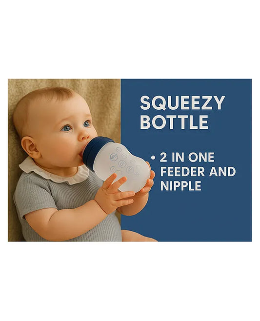 KIDS BASIC Newborn Essential Combo Muslin Warm Softest Sleeping Bag & BPA Free 2 In 1 Feeding Spoon Bottle + Nipple Bottle- Horse Print & Blue