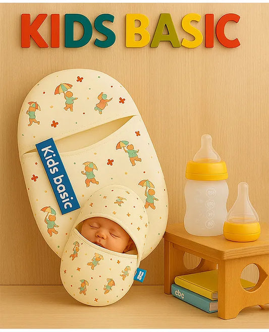 KIDS BASIC Newborn Essential Combo Muslin Warm Softest Sleeping Bag & BPA Free 2 In 1 Feeding Spoon Bottle + Nipple Bottle- Horse Print & Yellow