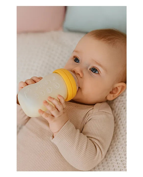 KIDS BASIC Newborn Essential Combo Muslin Warm Softest Sleeping Bag & BPA Free 2 In 1 Feeding Spoon Bottle + Nipple Bottle- Horse Print & Yellow