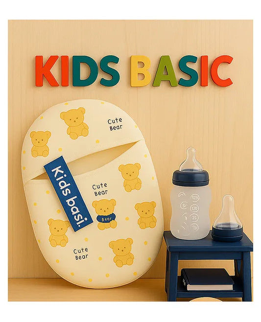 KIDS BASIC Newborn Essential Combo Muslin Warm Softest Sleeping Bag & BPA Free 2 In 1 Feeding Spoon Bottle + Nipple Bottle- Teddy Print & Blue