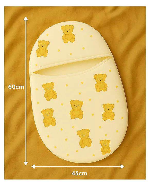 KIDS BASIC Newborn Essential Combo Muslin Warm Softest Sleeping Bag & BPA Free 2 In 1 Feeding Spoon Bottle + Nipple Bottle- Teddy Print & Blue