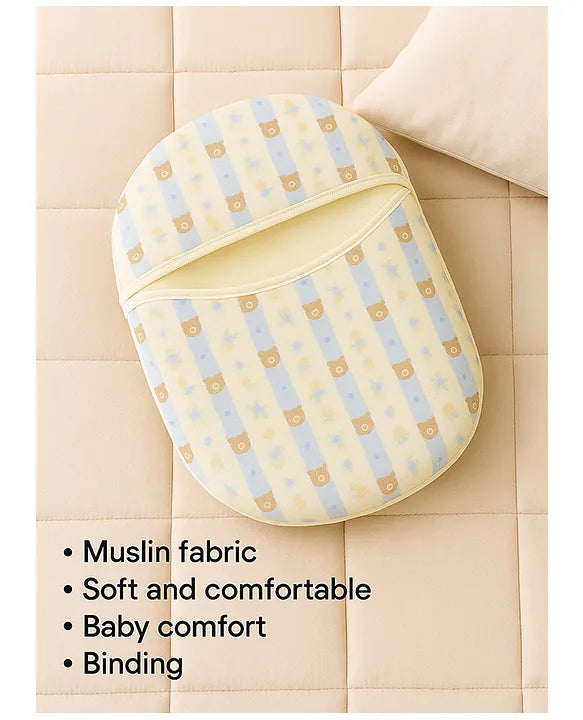 KIDS BASIC Newborn Love Combo - Muslin Warm Sleeping Bag & BIS Certified Wooden Rattle for Safe & Joyful Moments- Blue Stripes Print & Green