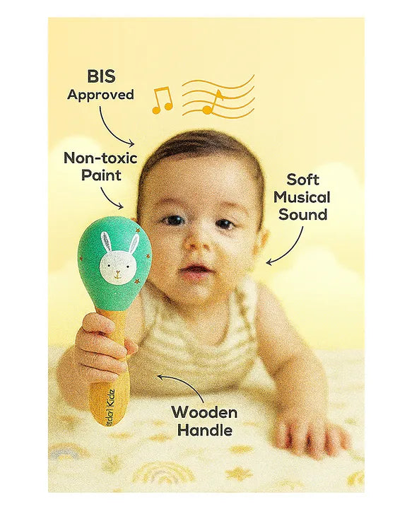 KIDS BASIC Newborn Love Combo - Muslin Warm Sleeping Bag & BIS Certified Wooden Rattle for Safe & Joyful Moments- Blue Stripes Print & Green