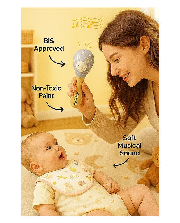 KIDS BASIC Newborn Love Combo - Muslin Warm Sleeping Bag & BIS Certified Wooden Rattle for Safe & Joyful Moments- Blue Stripes Print & Green