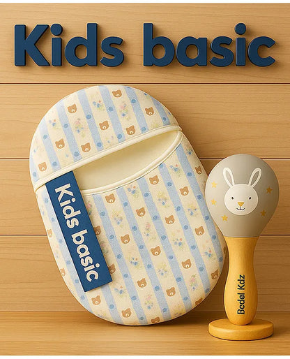 KIDS BASIC Newborn Love Combo - Muslin Warm Sleeping Bag & BIS Certified Wooden Rattle for Safe & Joyful Moments- Blue Stripes Print & Silver