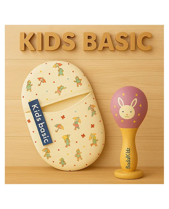 KIDS BASIC Newborn Love Combo - Muslin Warm Sleeping Bag & BIS Certified Wooden Rattle for Safe & Joyful Moments- Horse & Purple