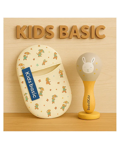 KIDS BASIC Newborn Love Combo - Muslin Warm Sleeping Bag & BIS Certified Wooden Rattle for Safe & Joyful Moments- Horse Print & Silver