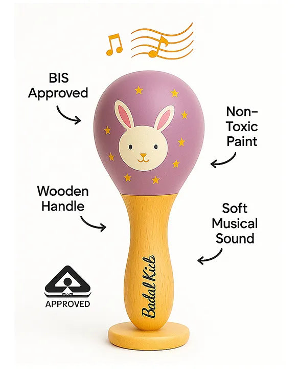 KIDS BASIC Newborn Love Combo - Muslin Warm Sleeping Bag & BIS Certified Wooden Rattle for Safe & Joyful Moments- Teddy Print & Purple