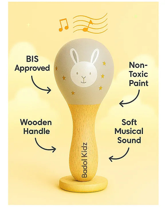 KIDS BASIC Newborn Love Combo - Muslin Warm Sleeping Bag & BIS Certified Wooden Rattle for Safe & Joyful Moments- Teddy Print & Silver