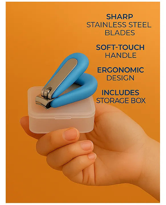 KIDS BASIC Baby Care Grooming Essential Combo | Teddy Style Powder Puff + Nail Cutter + Nose Sucker + Hair Brush & Comb Set- Blue, Blue, Blue, Blue