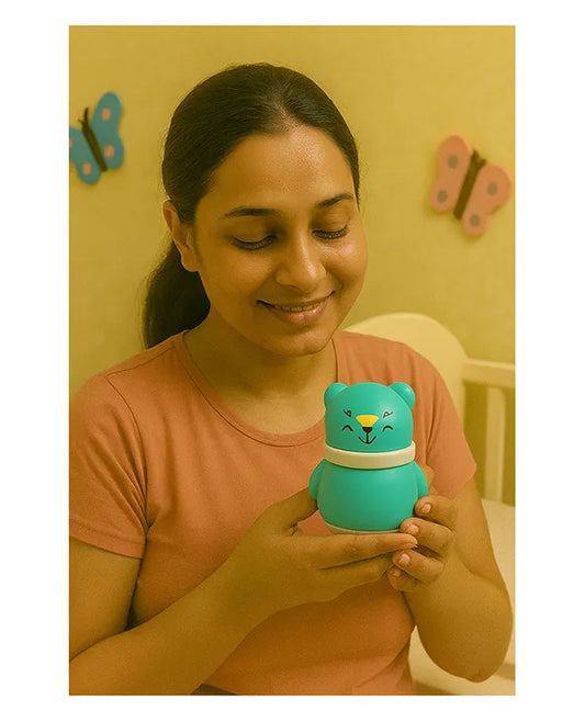 KIDS BASIC Baby Care Grooming Essential Combo | Teddy Style Powder Puff + Nail Cutter + Nose Sucker + Hair Brush & Comb Set- Blue, Blue, Blue, Blue