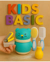 KIDS BASIC Baby Care Grooming Essential Combo | Teddy Style Powder Puff + Nail Cutter + Nose Sucker + Hair Brush & Comb Set- Blue, Yellow, Yellow, Blue
