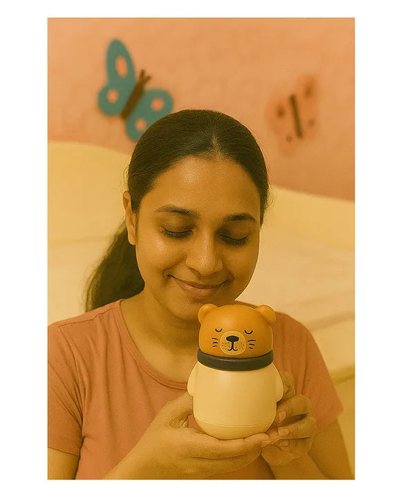 KIDS BASIC Baby Care Grooming Essential Combo | Teddy Style Powder Puff + Nail Cutter + Nose Sucker + Hair Brush & Comb Set- Brown, Grey, Pink, Pink