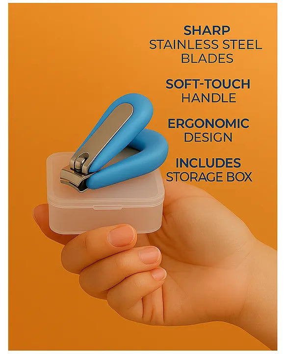 KIDS BASIC Baby Care Grooming Essential Combo | Teddy Style Powder Puff + Nail Cutter + Nose Sucker + Hair Brush & Comb Set- Dark Blue, Blue, Blue, Blue