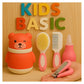 KIDS BASIC Baby Care Grooming Essential Combo | Teddy Style Powder Puff + Nail Cutter + Nose Sucker + Hair Brush & Comb Set- Pink, Pink, Pink, Pink