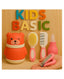 KIDS BASIC Baby Care Grooming Essential Combo | Teddy Style Powder Puff + Nail Cutter + Nose Sucker + Hair Brush & Comb Set- Pink, Pink, Pink, Pink