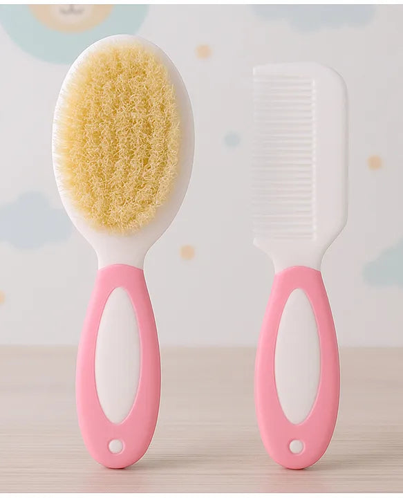 KIDS BASIC Baby Care Grooming Essential Combo | Teddy Style Powder Puff + Nail Cutter + Nose Sucker + Hair Brush & Comb Set- Pink, Pink, Pink, Pink