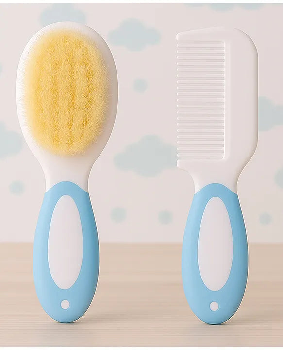 KIDS BASIC Baby Care Grooming Essential Combo | Soft Powder Puff with Built-In Storage Case + Nail Cutter + Nose Sucker + Hair Brush & Comb Set- Pink, Grey, Yellow, Blue