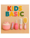 KIDS BASIC Baby Care Grooming Essential Combo | Soft Powder Puff with Built-In Storage Case + Nail Cutter + Nose Sucker + Hair Brush & Comb Set- Pink, Pink, Pink, Pink