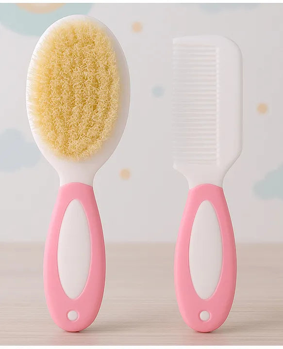 KIDS BASIC Baby Care Grooming Essential Combo | Soft Powder Puff with Built-In Storage Case + Nail Cutter + Nose Sucker + Hair Brush & Comb Set- Pink, Pink, Pink, Pink