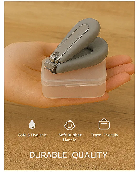 KIDS BASIC Baby Care Grooming Essential Combo | Soft Powder Puff with Built-In Storage Case + Nail Cutter + Nose Sucker + Hair Brush & Comb Set- White, Grey, Blue, Blue