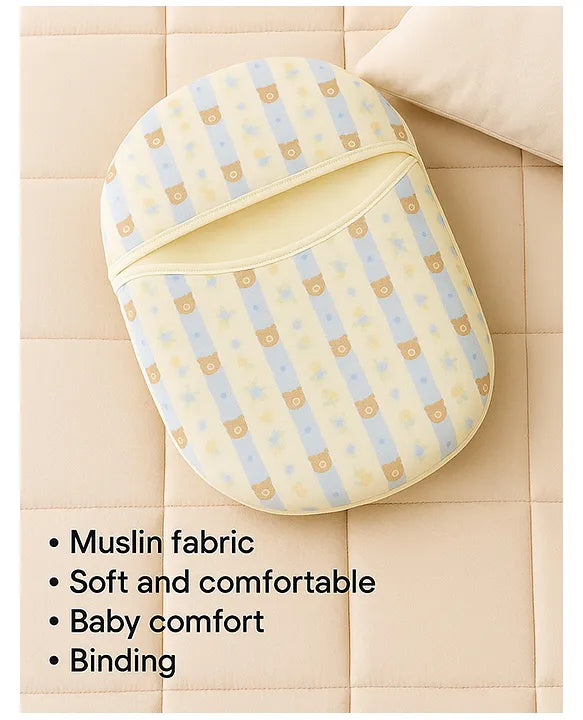 KIDS BASIC Newborn Essentials Gift Combo | Muslin Warm Sleeping Bag + Stainless Steel Feeding Bottle + 6 Muslin Hankies + 3 Knot Bibs + Wooden Rattle- BlueStripes +Dino + Silver