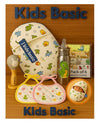 KIDS BASIC Newborn Essentials Gift Combo | Muslin Warm Sleeping Bag + Stainless Steel Feeding Bottle + 6 Muslin Hankies + 3 Knot Bibs + Wooden Rattle- Dino +Dino + Silver