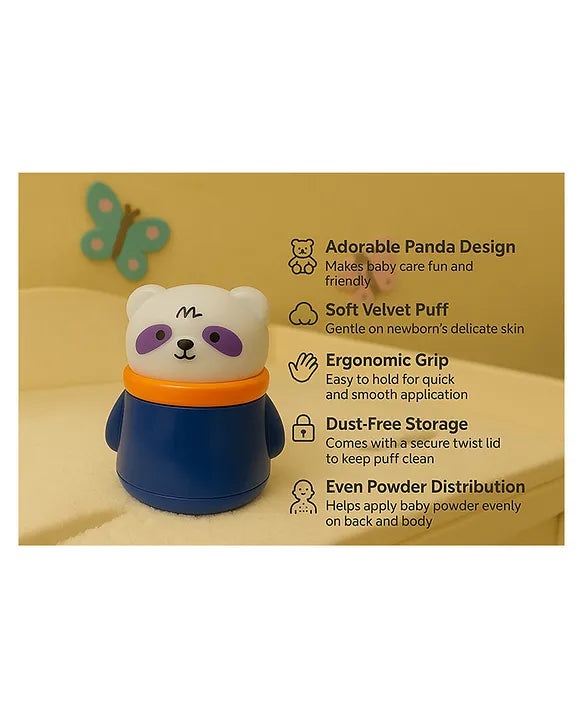 KIDS BASIC Portable Adorable Animal Baby Powder Puff with Built-in Storage - Gentle Skin Care for Newborn Face & Body-