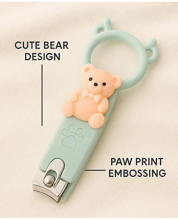 Totilo Baby Nail Clipper with Bear Design, Safe Stainless Steel Blades with Ring - Pink & Green (PACK OF 2)